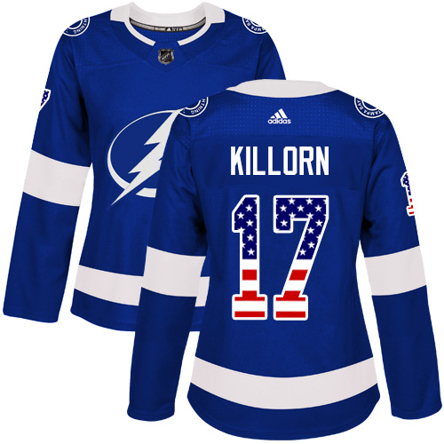 Adidas Lightning #17 Alex Killorn Blue Home Authentic USA Flag Women's Stitched NHL Jersey - Click Image to Close